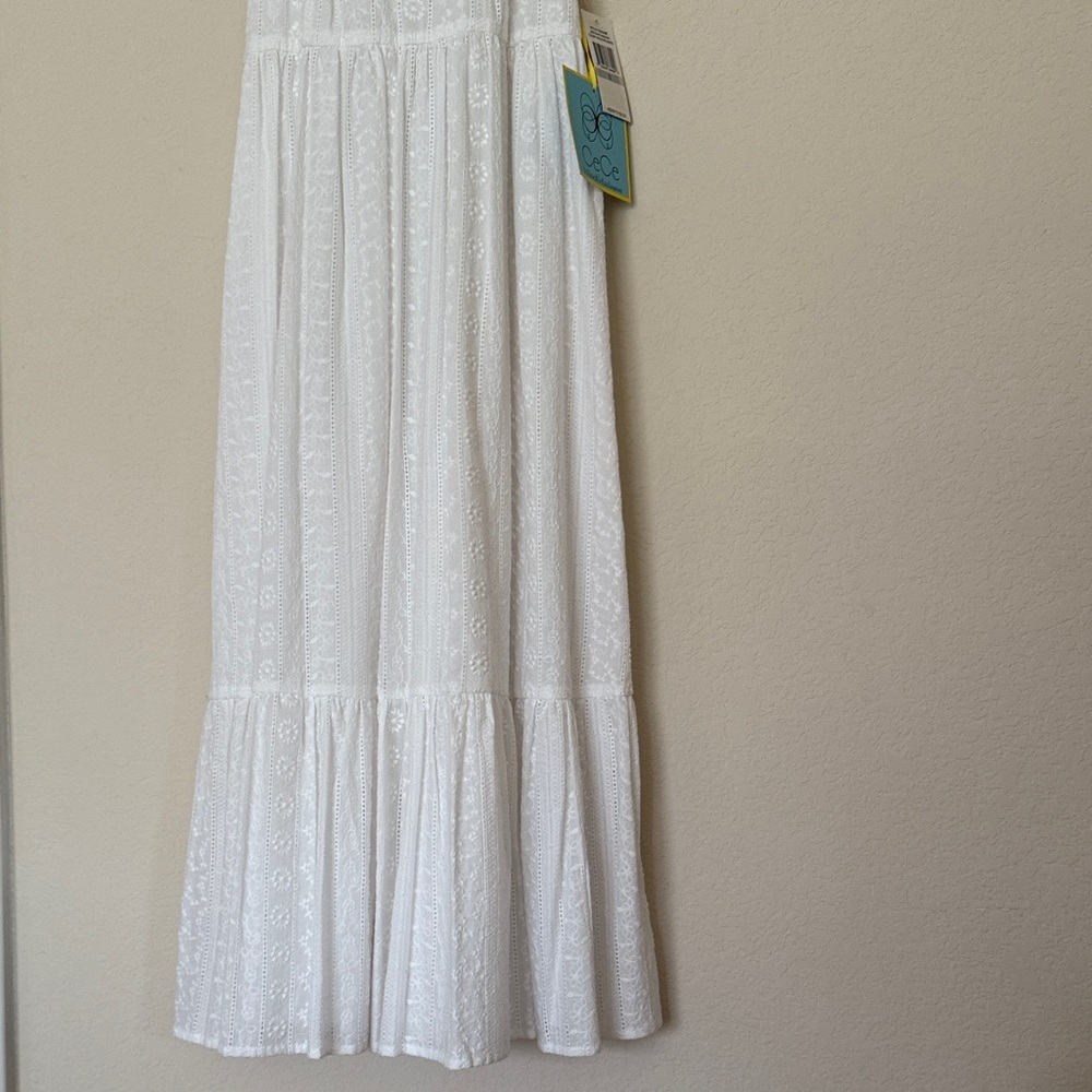 CeCe White Ruffle Sleeveless Dress with Racerback Ruffle Design - Picture 3 of 8